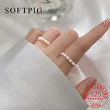 Real 925 Silver Irregular Pearl Elastic Ring Women Jewelry