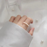 Real 925 Silver Irregular Pearl Elastic Ring Women Jewelry