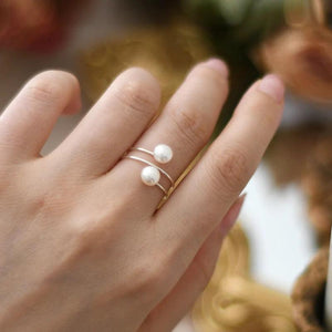 925 Silver Freshwater Double Pearl Ring for Women