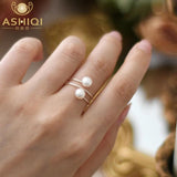 925 Silver Freshwater Double Pearl Ring for Women