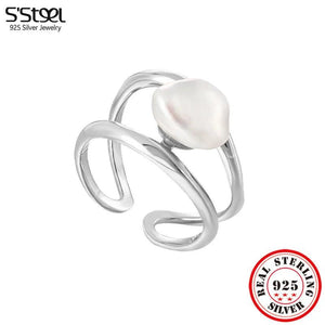 925 Silver Baroque Pearls Adjustable Ring Fine Jewelry