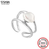 925 Silver Baroque Pearls Adjustable Ring Fine Jewelry