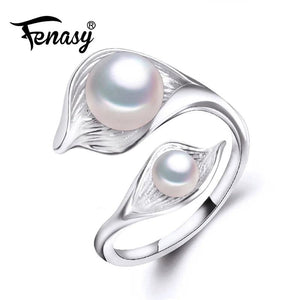 Boho Leaf Double Pearl Ring 925 Sterling Silver