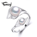 Boho Leaf Double Pearl Ring 925 Sterling Silver