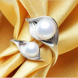 Boho Leaf Double Pearl Ring 925 Sterling Silver