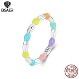 925 Silver Rainbow Beads Ring Enamel Dopamine Band Plated ECR1009