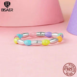 925 Silver Rainbow Beads Ring Enamel Dopamine Band Plated ECR1009