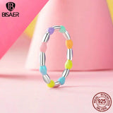 925 Silver Rainbow Beads Ring Enamel Dopamine Band Plated ECR1009