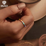 925 Silver Rainbow Beads Ring Enamel Dopamine Band Plated ECR1009