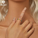 925 Silver Rainbow Beads Ring Enamel Dopamine Band Plated ECR1009