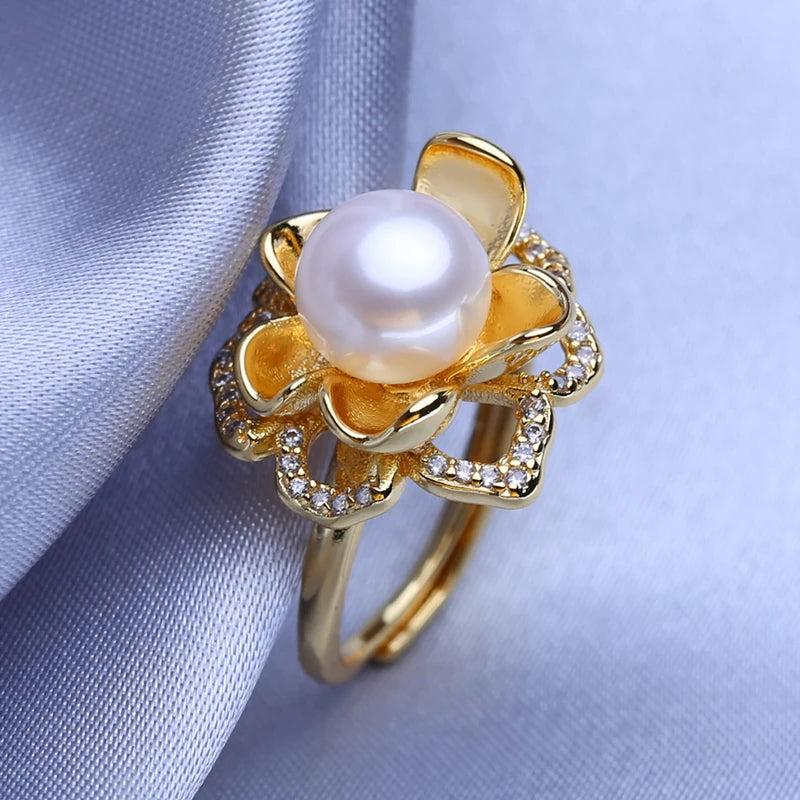 Adjustable Silver Freshwater Pearl Ring for Women