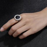 Natural Sandstone Ring 925 Sterling Silver Round Pearl Ring Retro Fine Jewelry