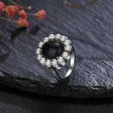 Natural Sandstone Ring 925 Sterling Silver Round Pearl Ring Retro Fine Jewelry
