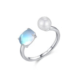 Moonstone Crystal Pearls Adjustable Rings for Women
