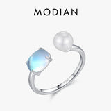Moonstone Crystal Pearls Adjustable Rings for Women