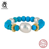 Turquoise Stretch Ring with Baroque Pearl for Women