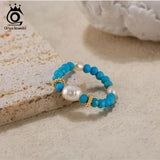 Turquoise Stretch Ring with Baroque Pearl for Women