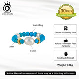 Turquoise Stretch Ring with Baroque Pearl for Women