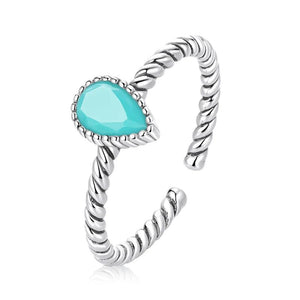 925 Silver Turquoise Round Bead Ring for Women Stackable Girl Anillos