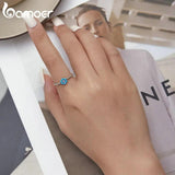925 Silver Turquoise Round Bead Ring for Women Stackable Girl Anillos