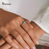 925 Silver Turquoise Round Bead Ring for Women Stackable Girl Anillos