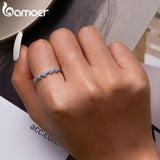 925 Silver Turquoise Round Bead Ring for Women Stackable Girl Anillos