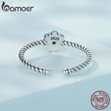 925 Silver Turquoise Round Bead Ring for Women Stackable Girl Anillos