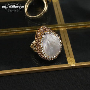 Baroque Pearl Ring with Rhinestones for Women