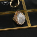 Baroque Pearl Ring with Rhinestones for Women
