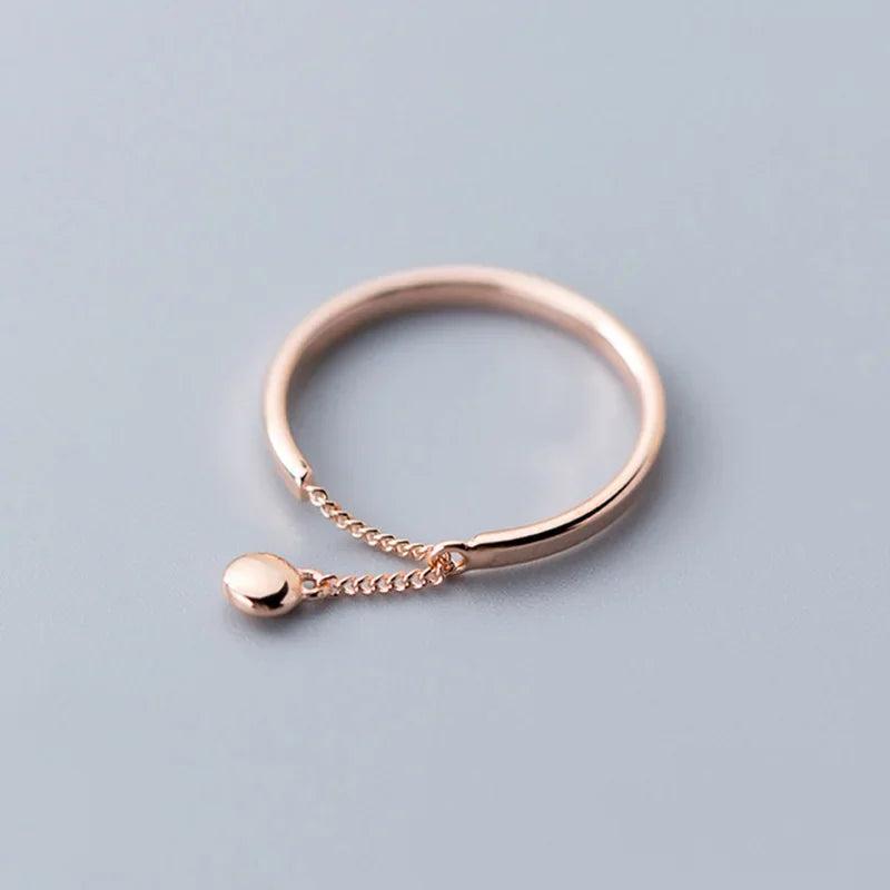 925 Sterling Silver Bead Chain Adjustable Ring Women Punk Jewelry
