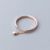 925 Sterling Silver Bead Chain Adjustable Ring Women Punk Jewelry