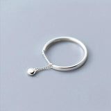 925 Sterling Silver Bead Chain Adjustable Ring Women Punk Jewelry