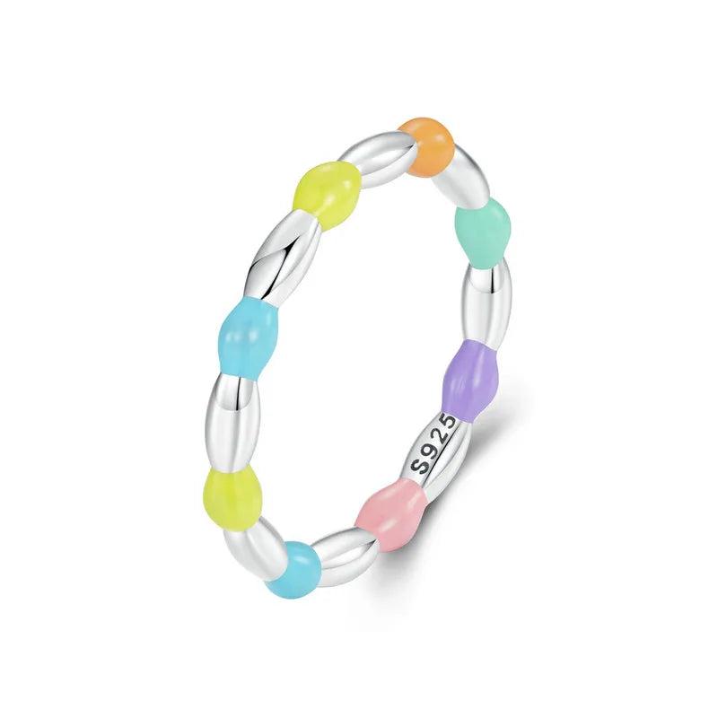 925 Silver Rainbow Star Opening Ring Coloful Beads Party Rings For Women