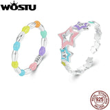 925 Silver Rainbow Star Opening Ring Coloful Beads Party Rings For Women