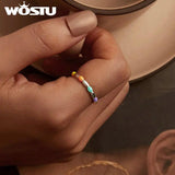925 Silver Rainbow Star Opening Ring Coloful Beads Party Rings For Women