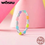 925 Silver Rainbow Star Opening Ring Coloful Beads Party Rings For Women