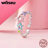 925 Silver Rainbow Star Opening Ring Coloful Beads Party Rings For Women