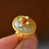 Natural Hetian Jade Pearl Ring S925 Sterling Silver Vintage Court Style