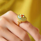 Natural Hetian Jade Pearl Ring S925 Sterling Silver Vintage Court Style