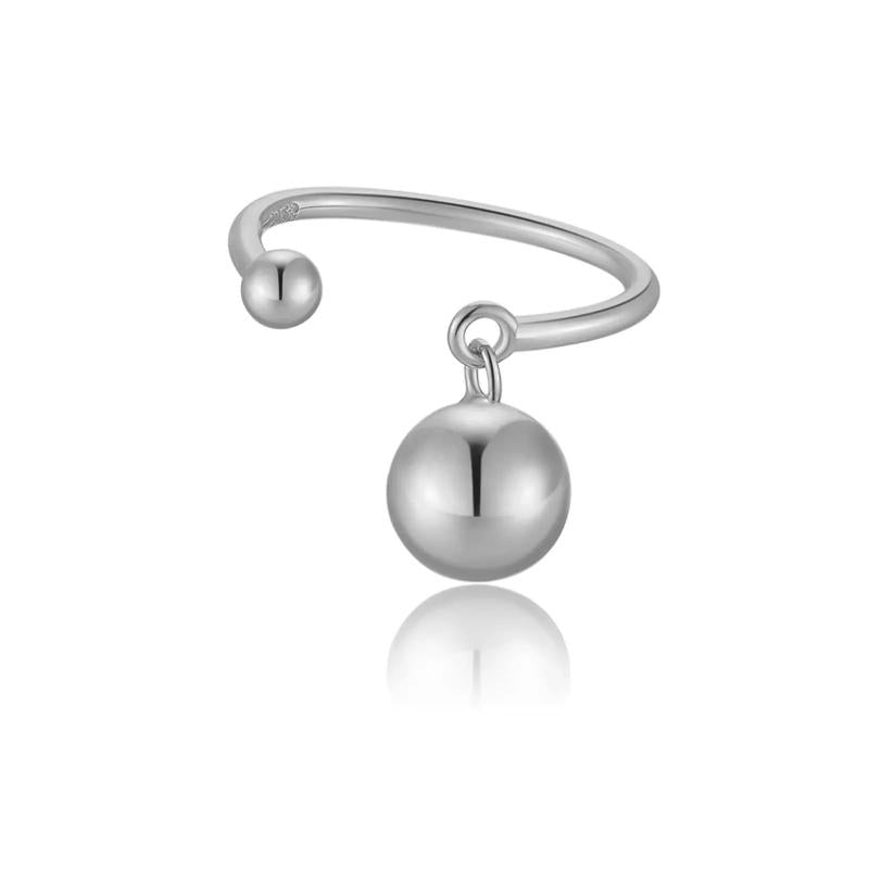 925 Silver Ball Beads Resizable Ring Linear Open Adjustable Ring