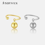 925 Silver Ball Beads Resizable Ring Linear Open Adjustable Ring