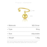 925 Silver Ball Beads Resizable Ring Linear Open Adjustable Ring