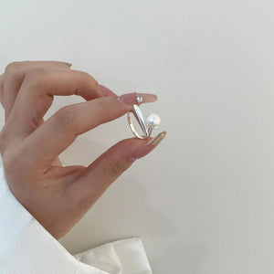925 Silver Irregular Pearl Adjustable Rings Vintage Jewelry