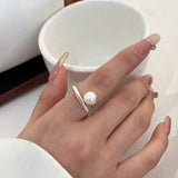 925 Silver Irregular Pearl Adjustable Rings Vintage Jewelry