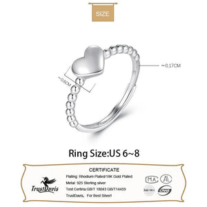 TrustDavis 925 Silver Sweet Beads Open Finger Ring Women Girl DA200