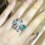 Sweet Bow Pearl Ring Green Zirconia 925 Stamp Jewelry