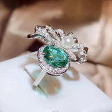 Sweet Bow Pearl Ring Green Zirconia 925 Stamp Jewelry