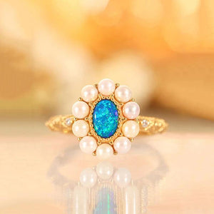 S925 Silver Pearl Oval Sapphire Flower Engagement Ring for Women