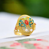 Hetian Jade Enamel Pearl Ring Retro Palace Style Jewelry