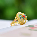 Hetian Jade Enamel Pearl Ring Retro Palace Style Jewelry